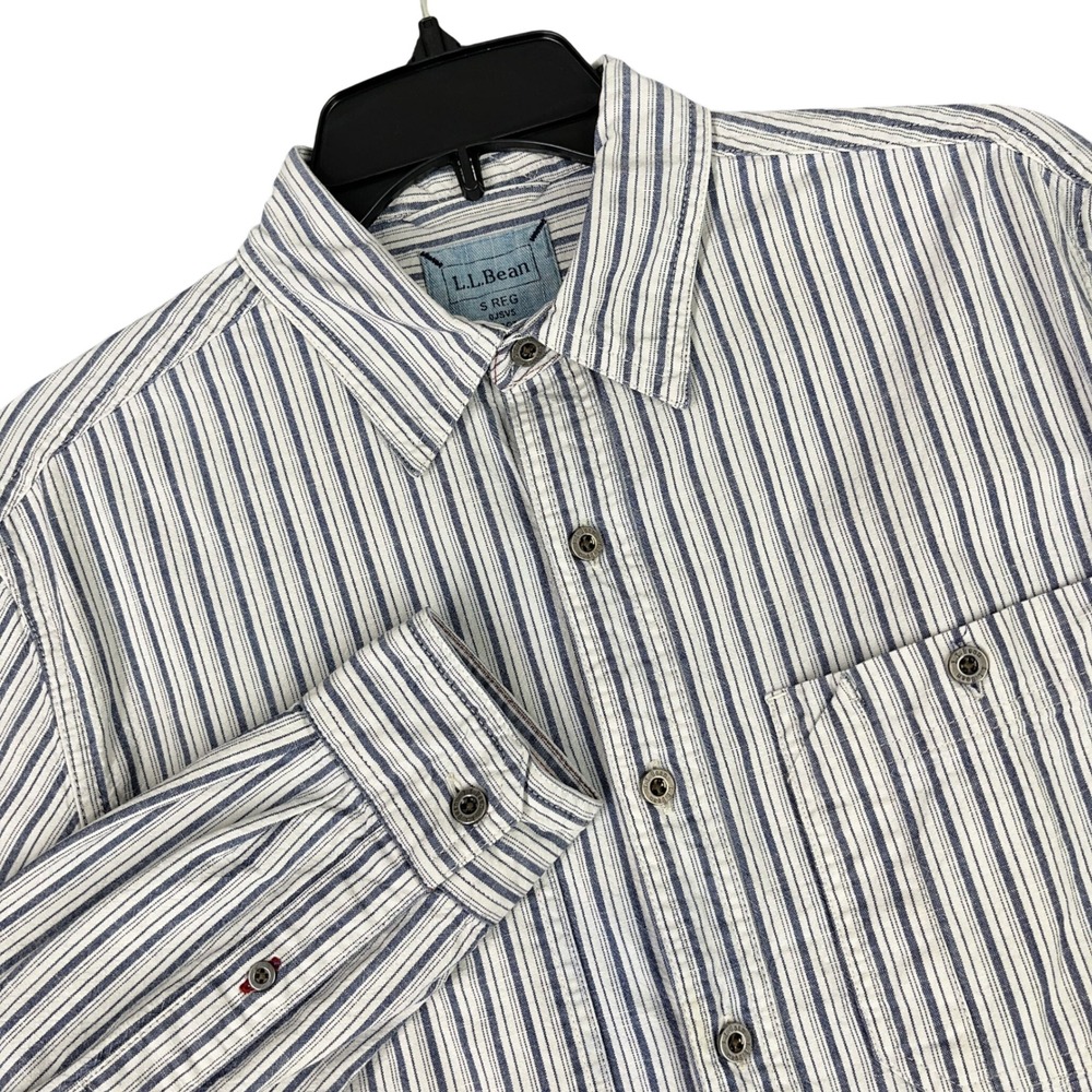 L.L. Bean Heavyweight Outdoor Casual Button Down Shirt Cotton Striped Mens S REG